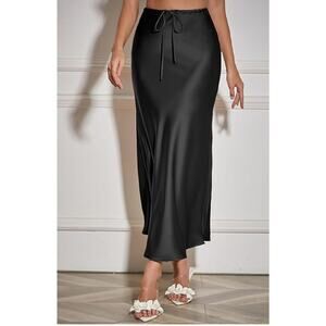Women's Maxi Skirts Satin Drawstring High Waisted Silk Elegant Flowy Casual